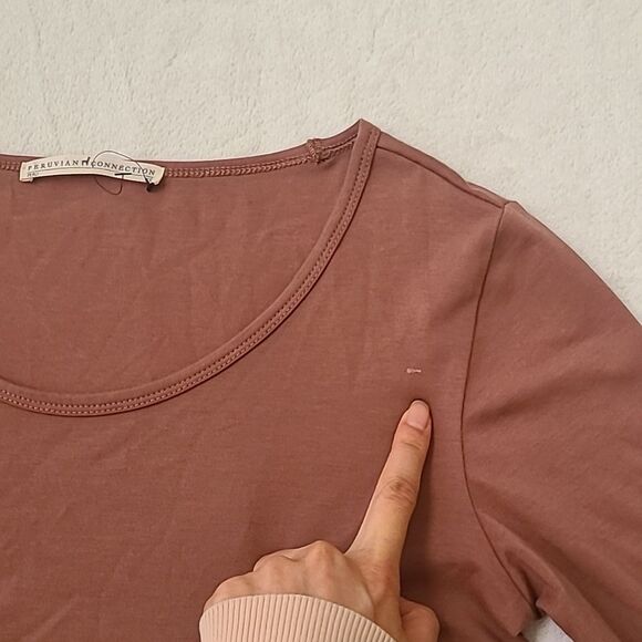 Peruvian Connection pima cotton scoop neck Long Sleeve Tee Rust Brown Base XS - Picture 3 of 6